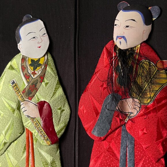 Vintage Chinese Immortals Folding Paper Basket Silk & Paper Asian Decor - Picture 7 of 11